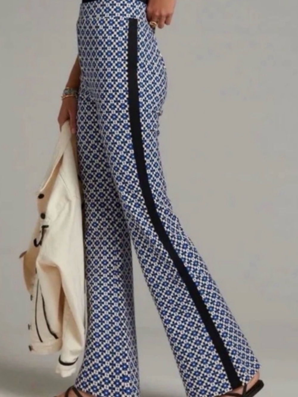 Anthropologie Maeve Blue Motif High Rise Pull-On Bootcut Pants Small